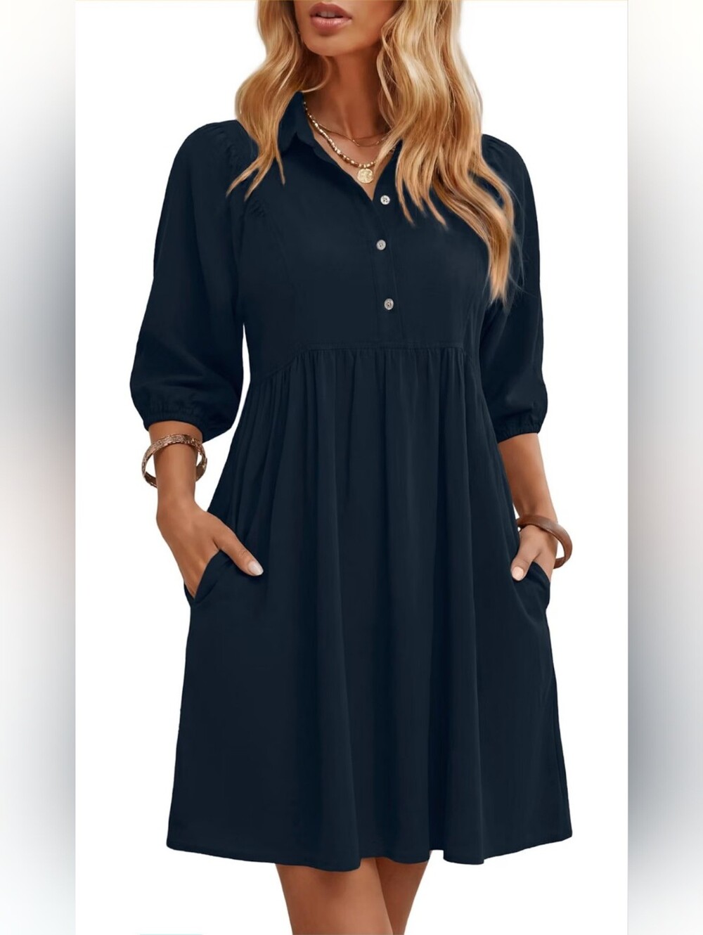Navy Casual Shirt Dress